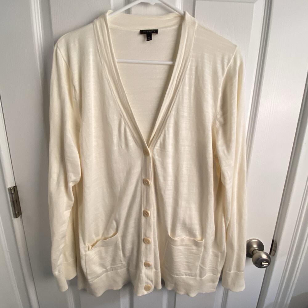Talbots Sweater Womens XL Cardigan Beige Cotton Button Front Academia Luxury